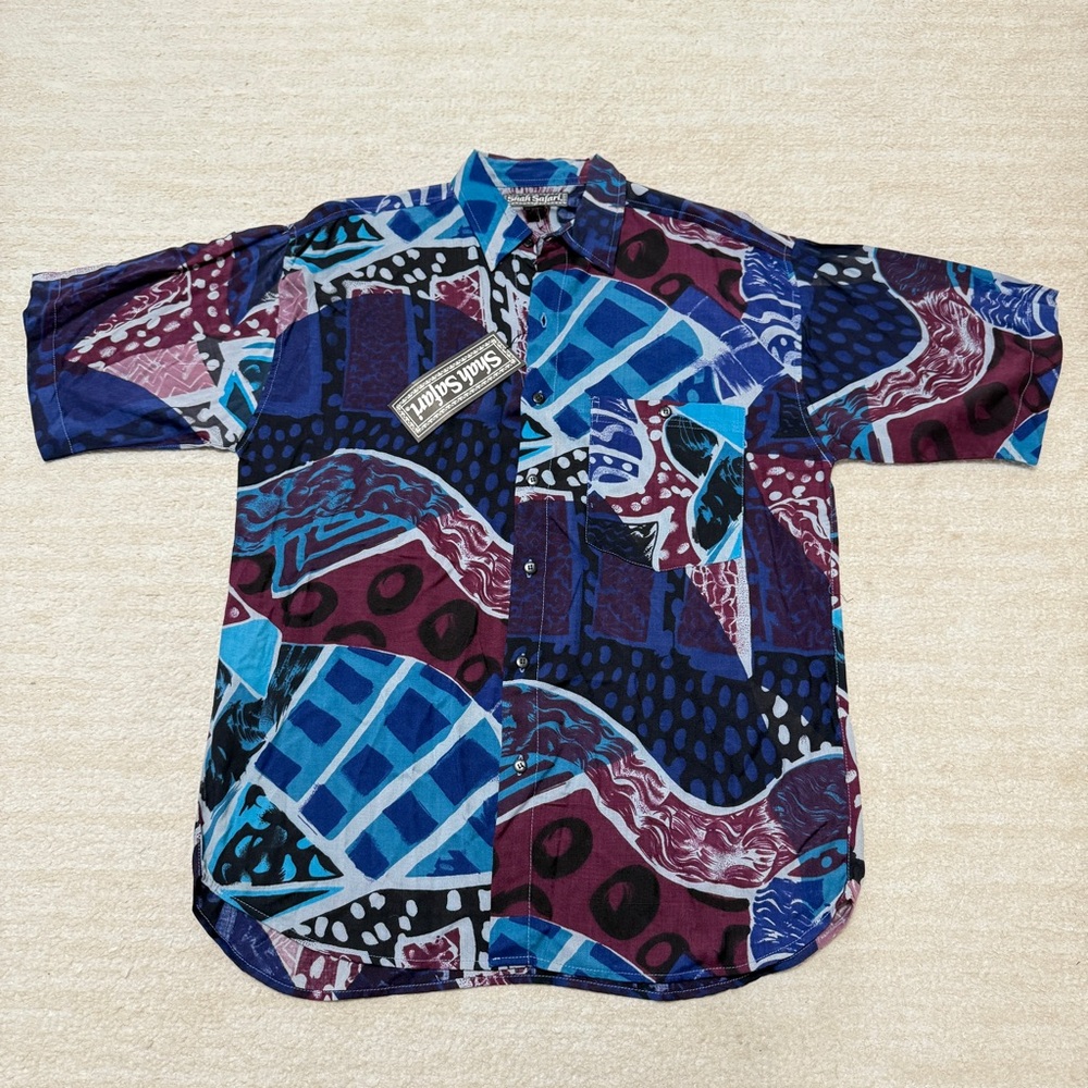 Vintage Shah Safari Geometric Abstract Shirt Button Up All Over Men's Medium NWT